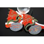Soft Enamel Glitter Colors Custom Award Dragon Meadls Design Red / White Tripe Ribbon for sale