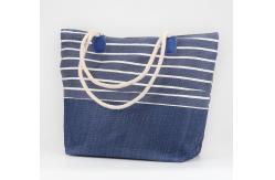 China Cotton Canvas Blue And White Striped Beach Bag Ladies Simple Casual Style supplier