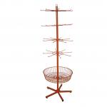 Grocery Spinner Rotating Floor Display Stand With Hooks And Basket for sale