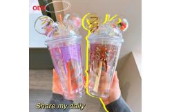 China Straw Cup Summer Ice Cream Cup Transparent Double-Layer Plastic Water Cup supplier