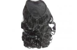 China OEM Custom Long Black Body Wave Human Pony Tail Wigs for Female supplier