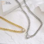 Love Diamond Zircon Charm Heart Pendant Necklace Stainless Steel Cuban Link Chain for sale