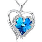 China 0.79x0.98in Double Heart Cross Necklace Austrian crystal Blue Crystal 925 Sterling Silver for sale