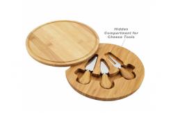 China Bamboo Wood Round Slide Out Cheese Board And Knife Set Non - Fragile supplier