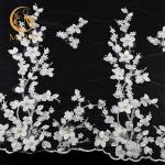 Bridal Wedding Tulle Lace Trim 25cm With 3D Flower Decoration with Beads for sale