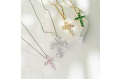 China Zircon 24k Gold Plated Cross Pendant Necklace 925 Sterling Silver Crystal Choker supplier