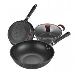 Multi Function Black Flat Bottom 3PCS Frying Non Stick  Kitchen Cookware Sets for sale