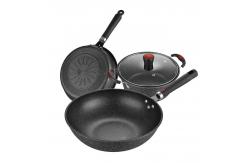 China Multi Function Black Flat Bottom 3PCS Frying Non Stick  Kitchen Cookware Sets supplier