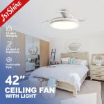 Flush Mounted Retractable Ceiling Fan With Light 3 Color Dimmable LED Light for sale