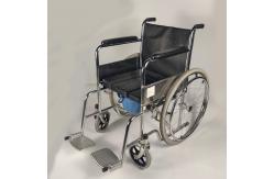 China Commode Seat Foldable Steel Wheelchair With Solid Castor And Rear Wheel supplier