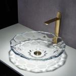 Shinning Glass Wash Basin Transparent Faceted Shape Bathroom Sink Basin for sale