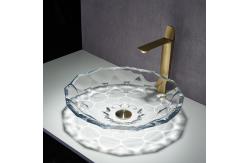 China Shinning Glass Wash Basin Transparent Faceted Shape Bathroom Sink Basin supplier