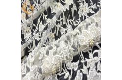 China Unique White Embroidered Lace Fabric Pearls Decoration 135cm 140cm Width supplier