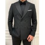 Forte Black 3pc Tuxedo Suit Slim Fit Double Breasted Peak Lapel Tuxedo