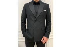 China Forte Black 3pc Tuxedo Suit Slim Fit Double Breasted Peak Lapel Tuxedo supplier
