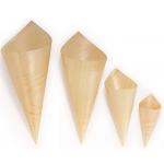 80mm Pine Small Wooden Disposable Serving Cone For French Fry Appetizers 100 Pack for sale