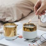 Luxury Handmade Custom Ceramic Candle Jars With Golden Electroplated for sale