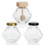 Hexagon Thickened Transparent Food Storage Different Sizes Glass Honey Jars With Sealed Metal Lids for sale