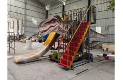 China Fiberglass Dinosaur Slides T Rex Slider With Stair Playground Equipment supplier