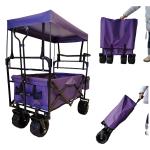 Outdoor Camping Folding Wagon Canopy On Top Adjustable Handle Wide Wheel Purple for sale