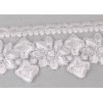 White Lace Ribbon Embroidery Fabric With Silver Lurex Poly Yarn Eco - friendly