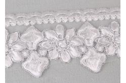 China White Lace Ribbon Embroidery Fabric With Silver Lurex Poly Yarn Eco - friendly supplier