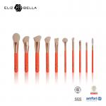 China Synthetic Hair Makeup Brushes With Rolling Printing Soft Touch Wooden Handle,Rose Gold Aluminium Ferrule Make Up Brush manufacturer