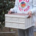 Car Storage Box , Camping Folding Box Multifunctional Wooden Lid