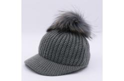 China Wool Top Winter Baseball Hats , Real Raccoon Fur Mens Pom Pom Beanie Hats supplier
