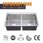 Brushed Topmount Stainless Steel Kitchen Sink Double Bowl  50 50 16 Gauge 80x50 for sale