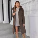 Windproof Adorned Hem Zipper Winter Long Coat For Women To Brave Cold for sale