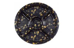 China Clear Plastic Sushi Box Black Pattern Golden Maple Leaf 5 Compartments With Lid supplier