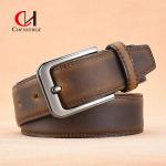 First Layer Cowhide Leather Belt Simple Needle Seven Level Electroplated Buckle