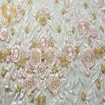 Delicate Pink Sequin Floral Embroidered Mesh Fabric 20％ Polyester 135cm Width