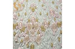 China Delicate Pink Sequin Floral Embroidered Mesh Fabric 20％ Polyester 135cm Width supplier