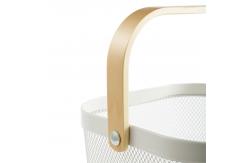 China 24X24cm Rectangular Wire Mesh Basket White Metal Basket With Wood Handle supplier