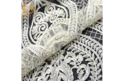 China 135cm Width Pure Hand Beaded Embroidery White Bridal Lace Fabric Water Soluble supplier