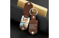China SS316L Leather Photo Key Chain With Engraving Words supplier