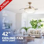 42 Inches Space-Saving Retractable LED Ceiling Fan With Light And Smart App Remote Control for sale