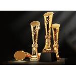 Gold Plated Polyresin Trophy Cylinder Shape Year - End Bonus For Enterprise Staff