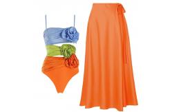 China Red Blue Green Bikini Three Swimwear Set with Padded Cups supplier