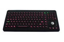China Backlit Black Silicone Industrial Keyboard With Optical Trackball And F1 - F24 Keys supplier