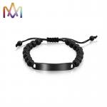 Hypoallergenic Adjustable Mens Black Beaded Bracelet 95mm Max for sale