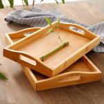 Wooden Eating Coffee Table Bamboo Serving Tray With Handles for sale