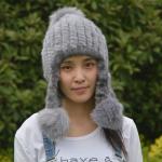 Natural Mink Fur Knit Earflap Winter Sheepskin Hats Hat Pom Pom Striped Style
