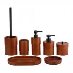 Brown OAK Bathroom Countertop Accessories Set Round Shape Black Pump Soap Dispenser for sale