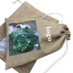 Logo Customized Burlap Favor Bags Drawstring Christmas Bag With Clear Window