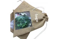 China Logo Customized Burlap Favor Bags Drawstring Christmas Bag With Clear Window supplier