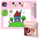 Pink Kids Art Silicone Painting Mat And Brush Cleaner Tool Customized Logo for sale