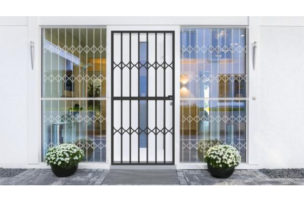 Grey Tempered Glass Aluminium Sliding Security Doors 1.6mm Customized Shape